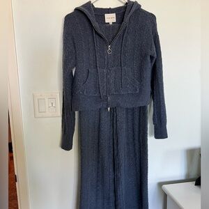 Pink Rose Navy Blue Knit Lounge Set Hoodie & Pants - Size XS